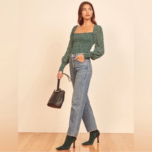 Reformation Emerald Smocked Blouse NWOT - Picture 5 of 7